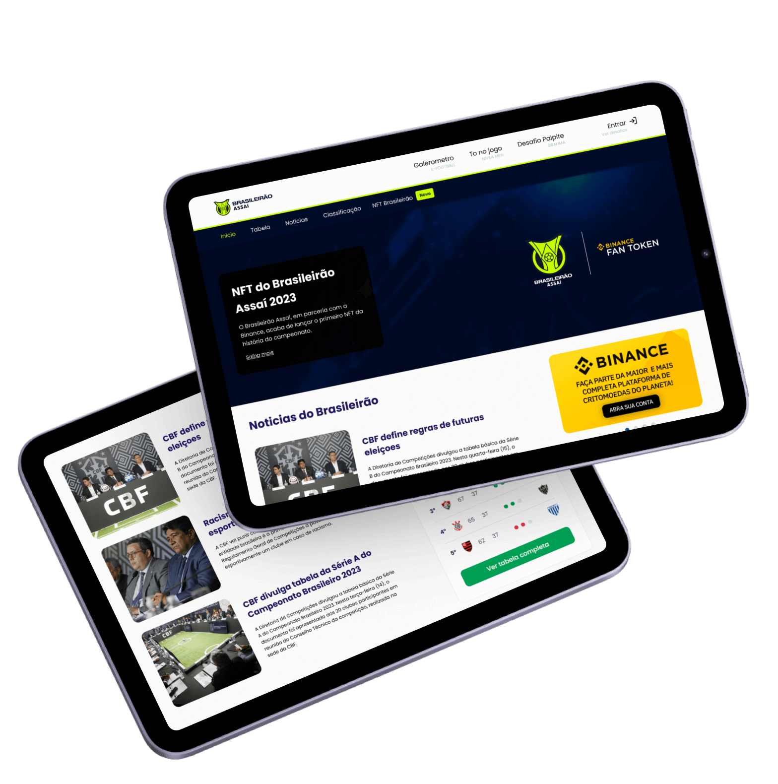 Dois tablets navegando no site do Brasileirão.