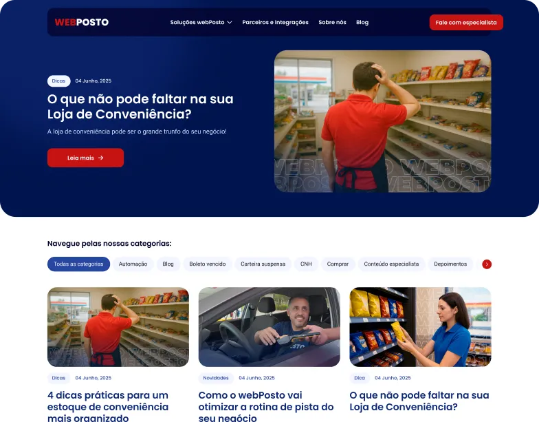 Área relativa a página do WebPosto