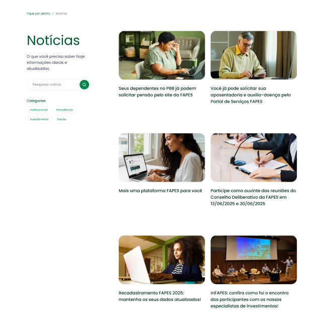 Área de notícias do site da Fapes