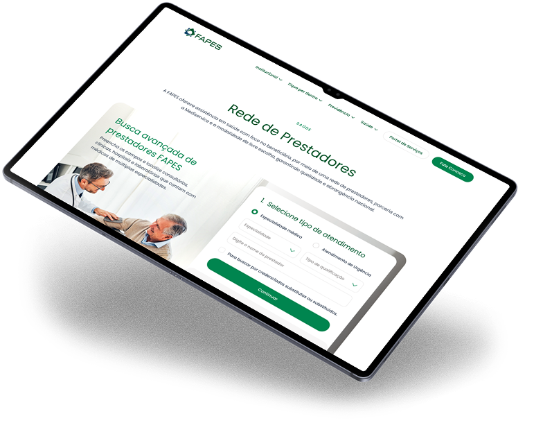 Tablet navegando no portal da Fapes.